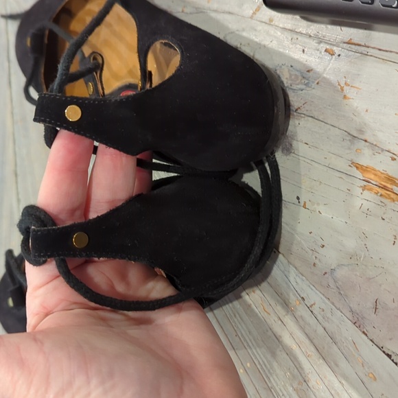 Chloe foster 36 Ballet Ballerina Flat Suede Black Leather Lace Up Shoes - Picture 5 of 7